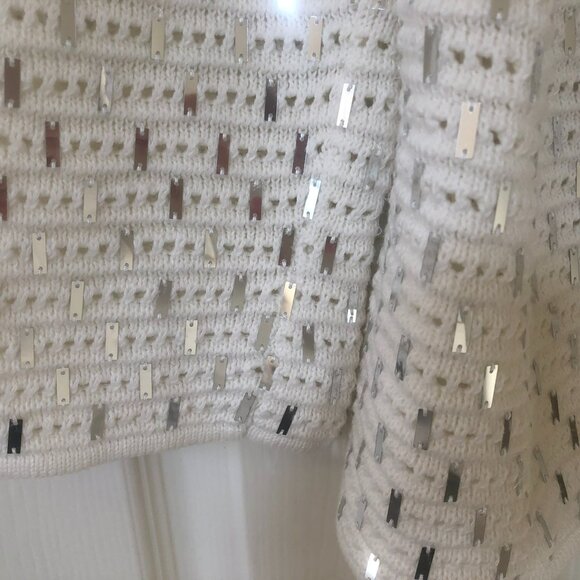 NWT Chico’s White and Silver Sequin Sammie 3/4 Sleeves Cardigan M - Picture 9 of 10